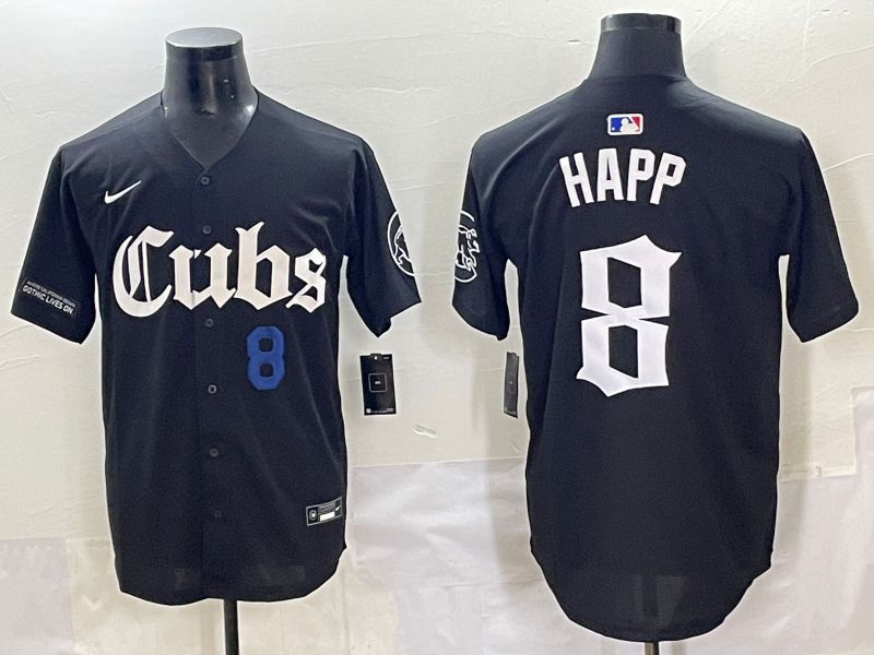 Men 2025 Chicago Cubs #8 Happ Black Five generations Joint Name Nike MLB Jersey style 7